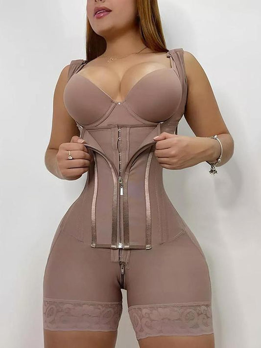 Women's Solid Color Zipper Corset Shapewear Romper, Tummy Control Shaper, Highwaist Girdle, Women's Shapewear for Daily Wear, Highwaist Girdle