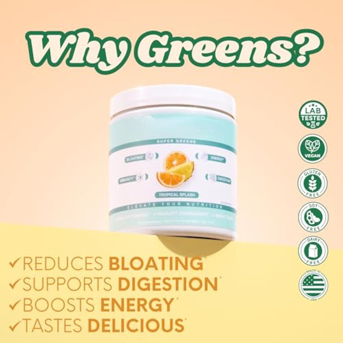 Nutrition Super Greens, Organic Greens Powder with Spirulina & Chlorella for Digestion