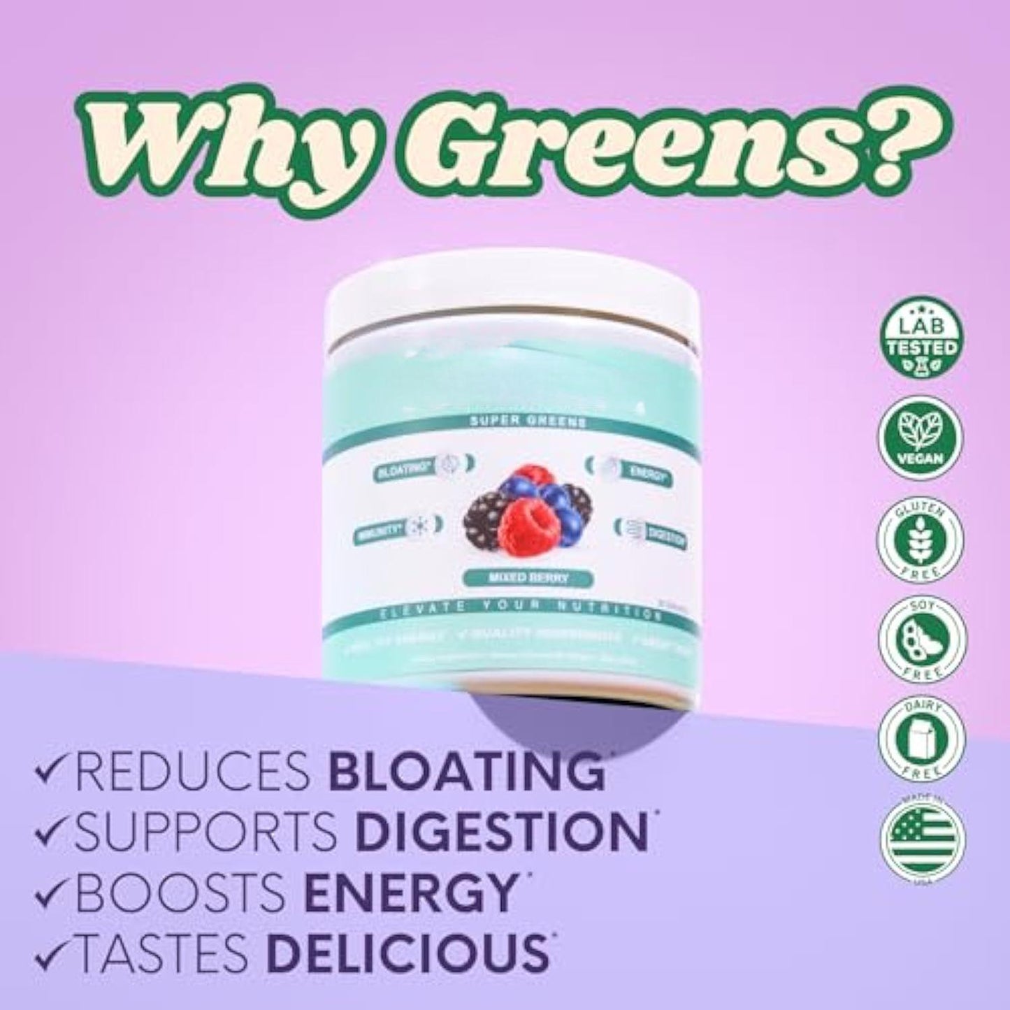 Nutrition Super Greens, Organic Greens Powder with Spirulina & Chlorella for Digestion