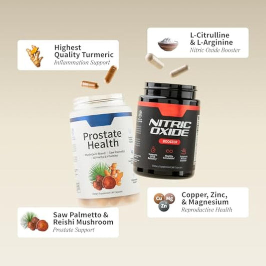 Prostate Health Support Supplement Bundle with Nitric Oxide Booster – 90 Capsules & 60 Capsules