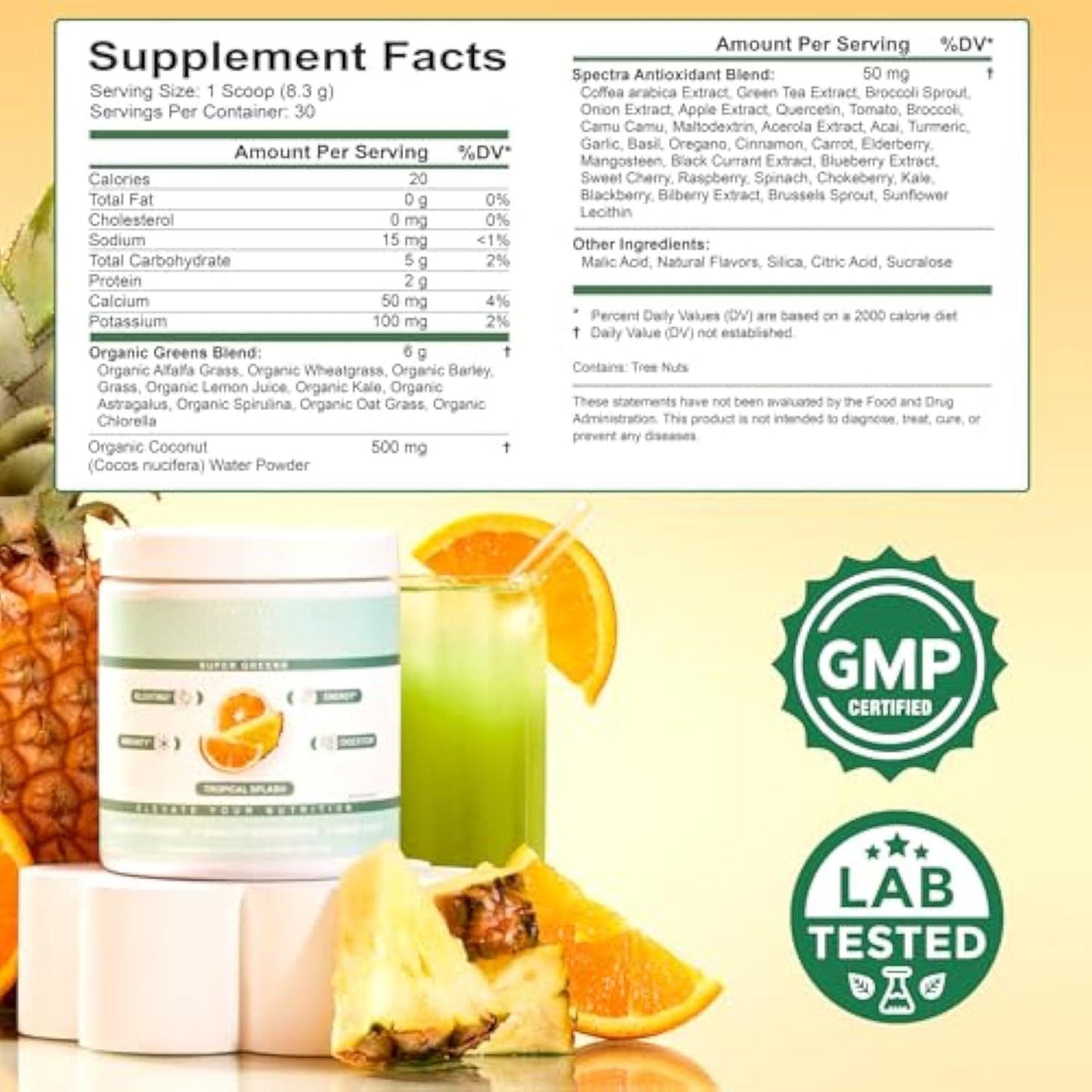 Nutrition Super Greens, Organic Greens Powder with Spirulina & Chlorella for Digestion