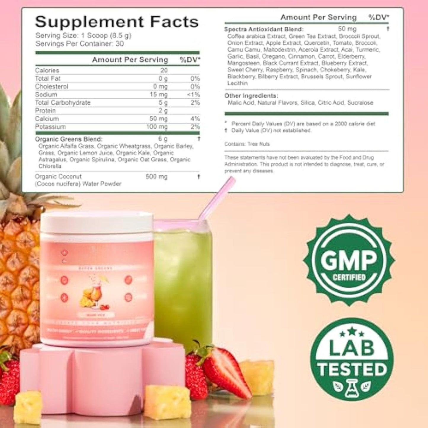 Nutrition Super Greens, Organic Greens Powder with Spirulina & Chlorella for Digestion