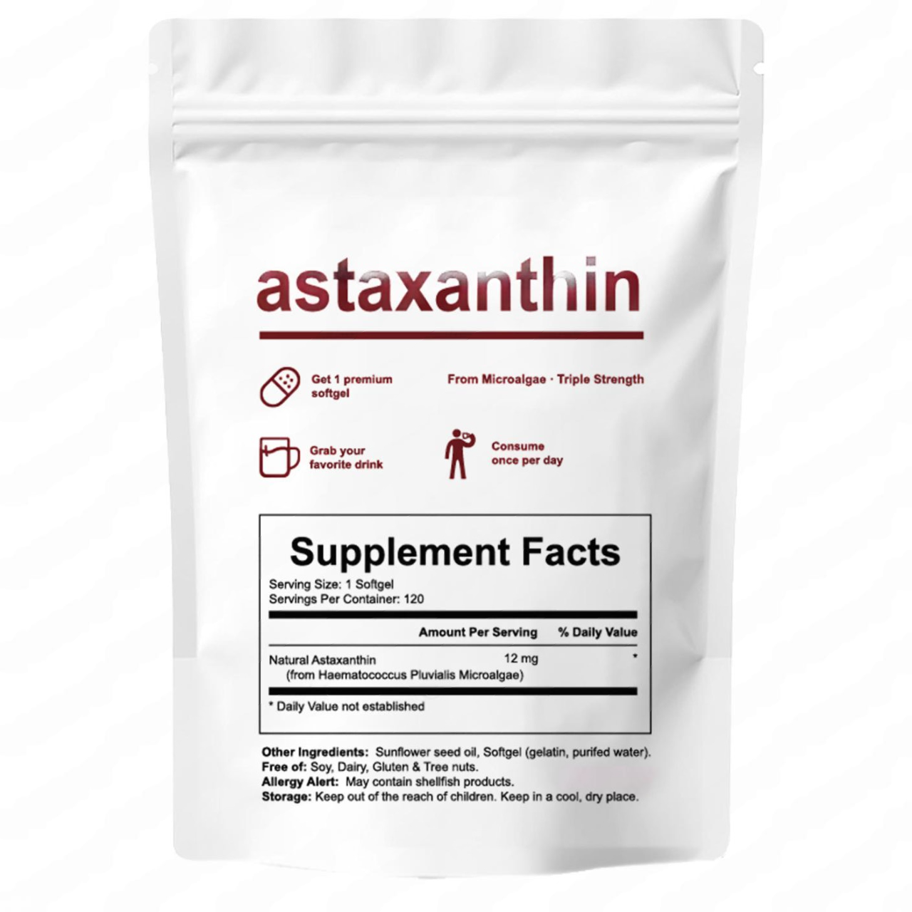 Astaxanthin 12mg, 120 Softgels, 4 Month Supply