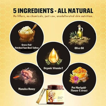 Whipped Beef Tallow and Honey Balm,Grass Fed Grass Finished Face Cream