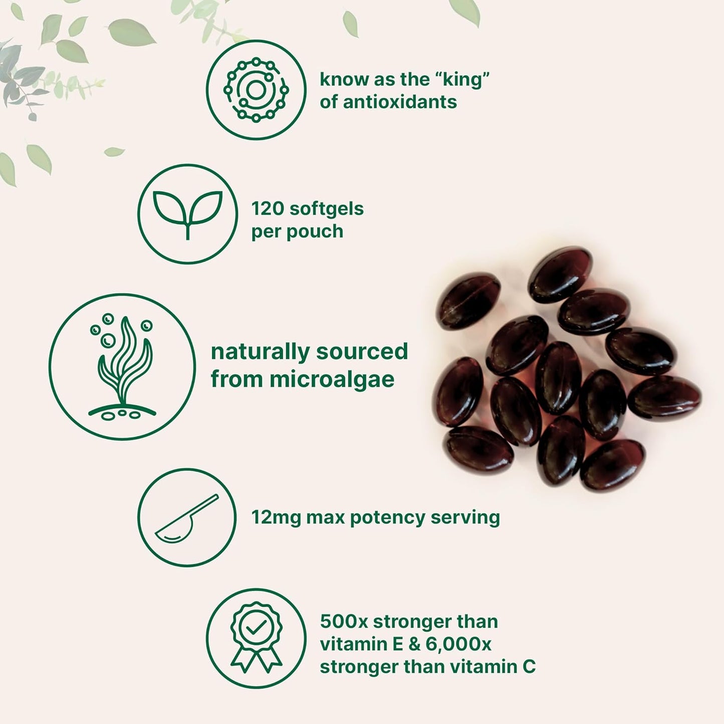 Astaxanthin 12mg, 120 Softgels, 4 Month Supply