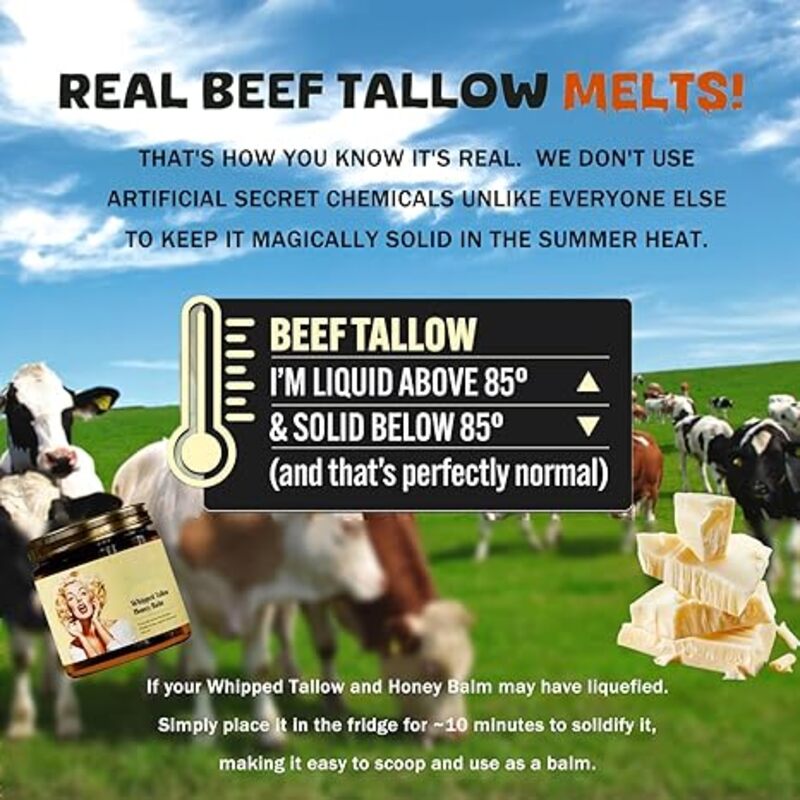 Whipped Beef Tallow and Honey Balm,Grass Fed Grass Finished Face Cream