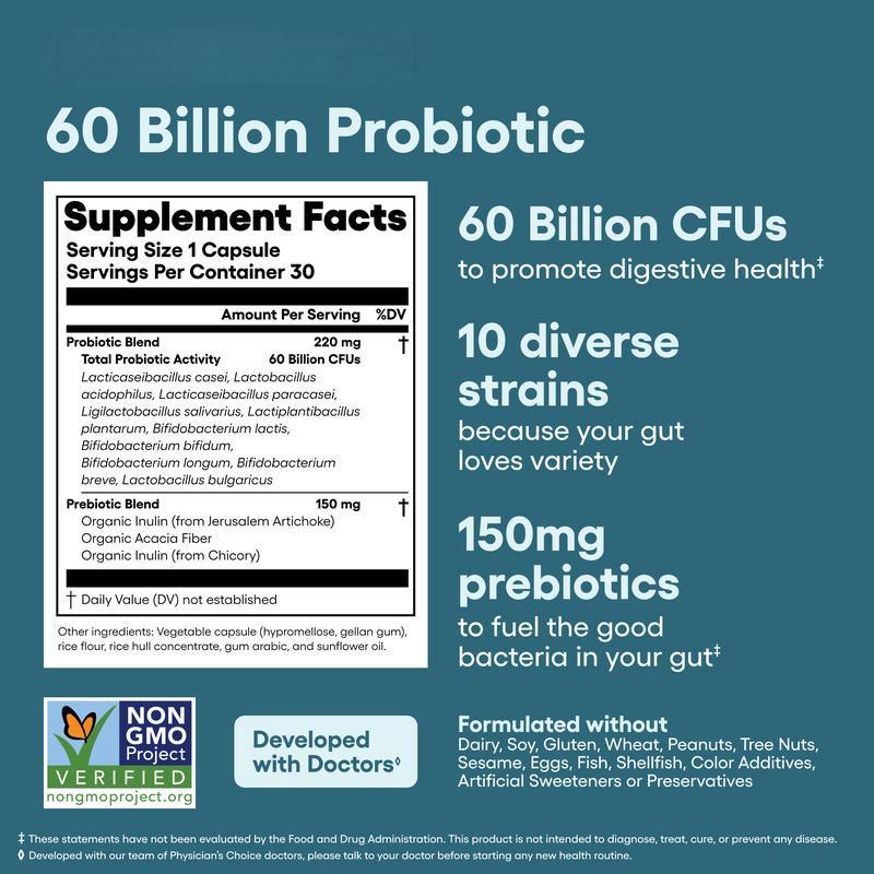 Advanced Gut Health Bundle: 60 Billion Probiotics 30ct + Digestive Enzymes 60ct for Digestive
