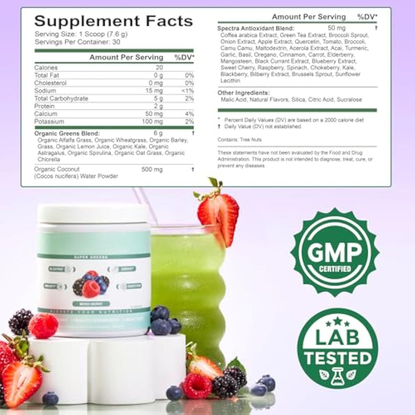 Nutrition Super Greens, Organic Greens Powder with Spirulina & Chlorella for Digestion